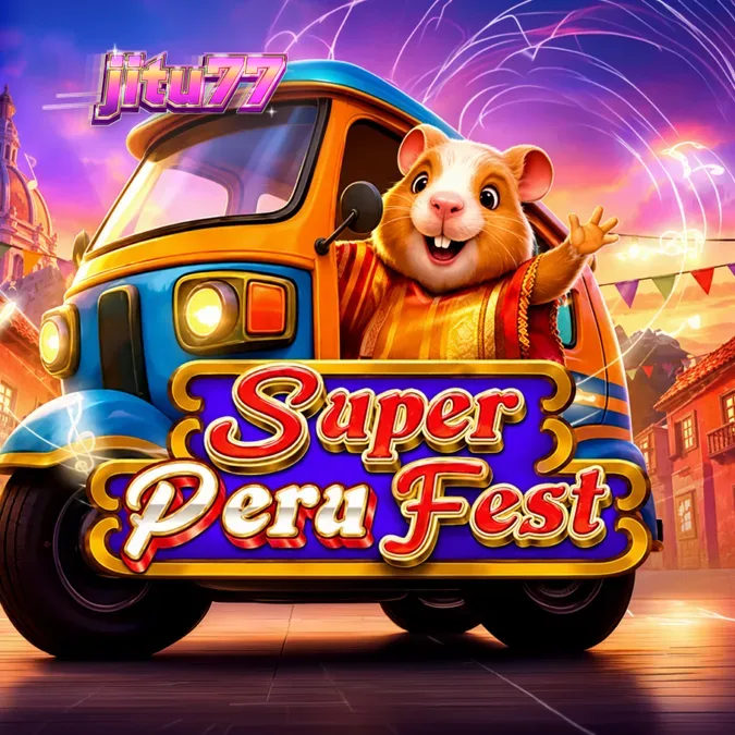 A vibrant and festive scene from the Super Peru Fest slot game featuring colorful cultural elements.